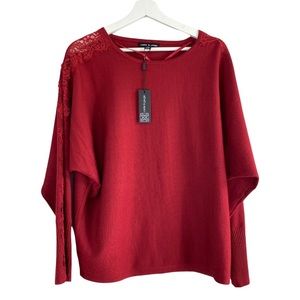 NWT Anthropologie Cable & Gauge Red Wine Dolman Sleeve Lace Sweater Top L